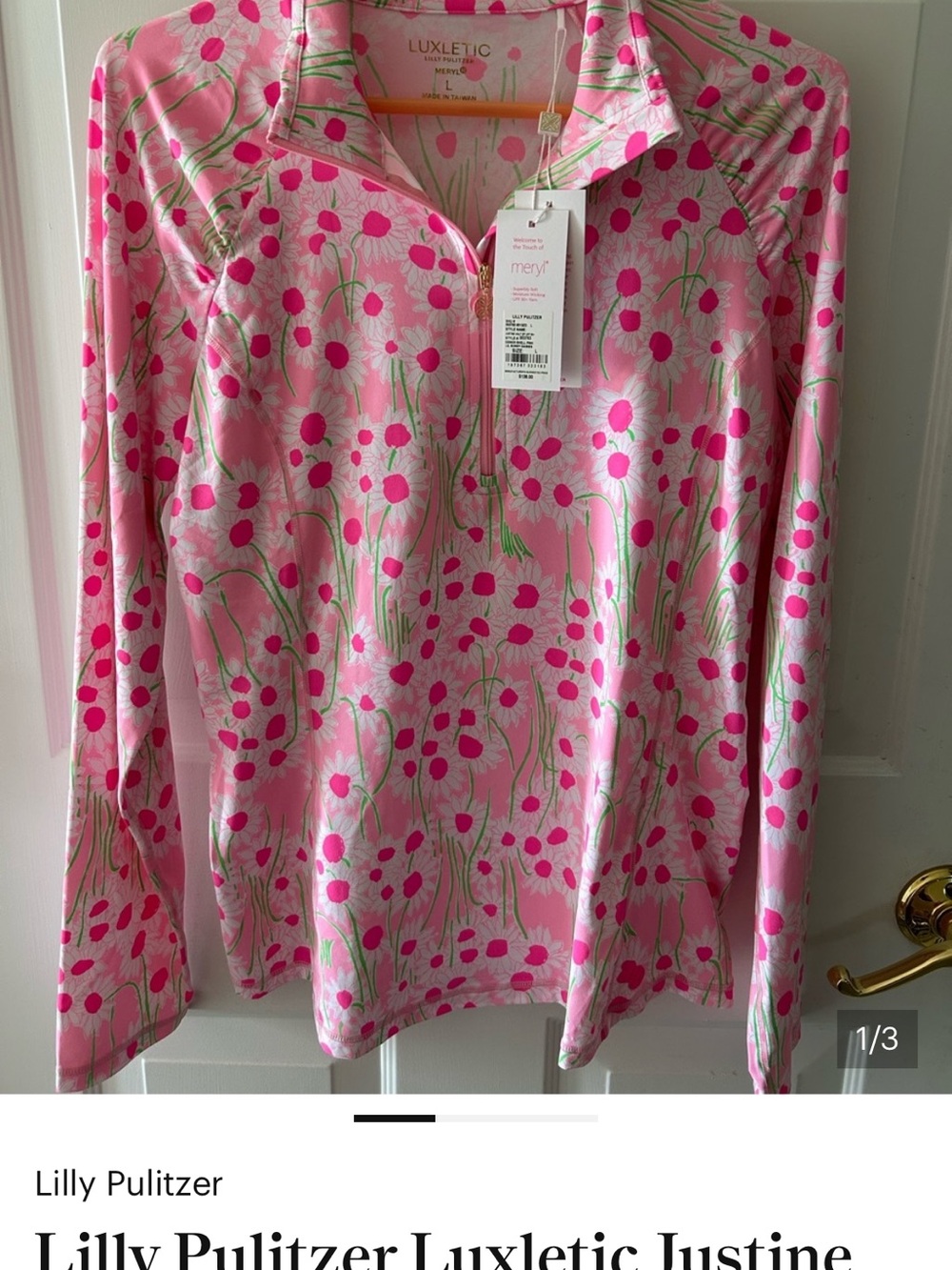 Lilly Pulitzer Luxletic Justine Pullover Sunny Daisies Medium Conch Shell pink